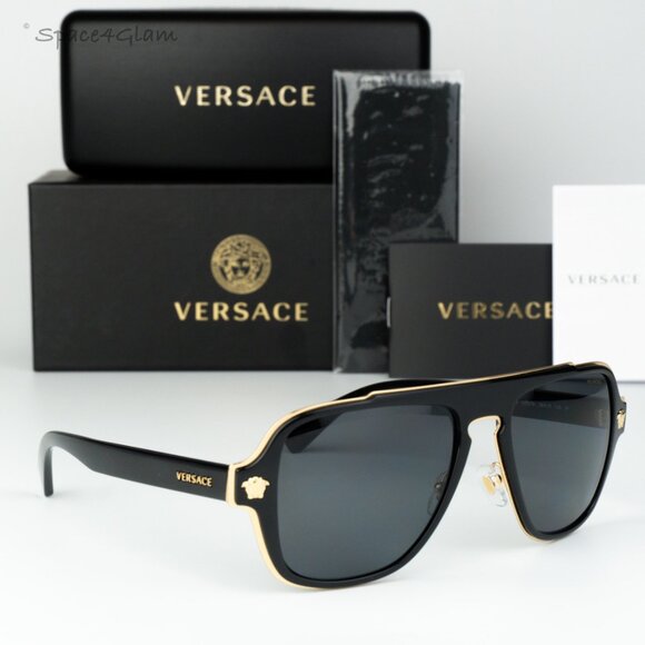 Versace Women Sunglasses Black Grey Polarized Pilot VE2199 100281 NEW AUTHENTIC - Picture 1 of 12